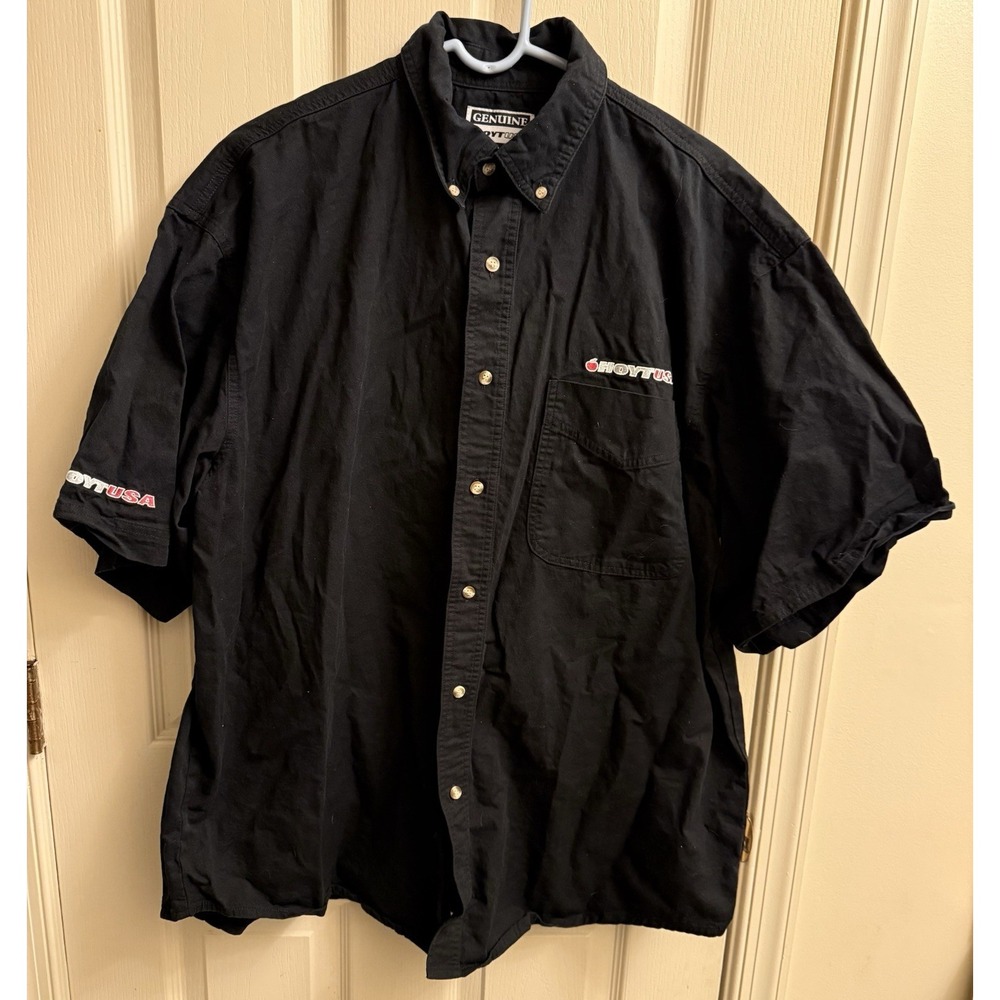 Team Hoyt USA Large Back Patch Mens 2XL Button Down Shirt Short‎ Sleeve Black